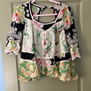 Floral Anthro Patchwork Boho Top